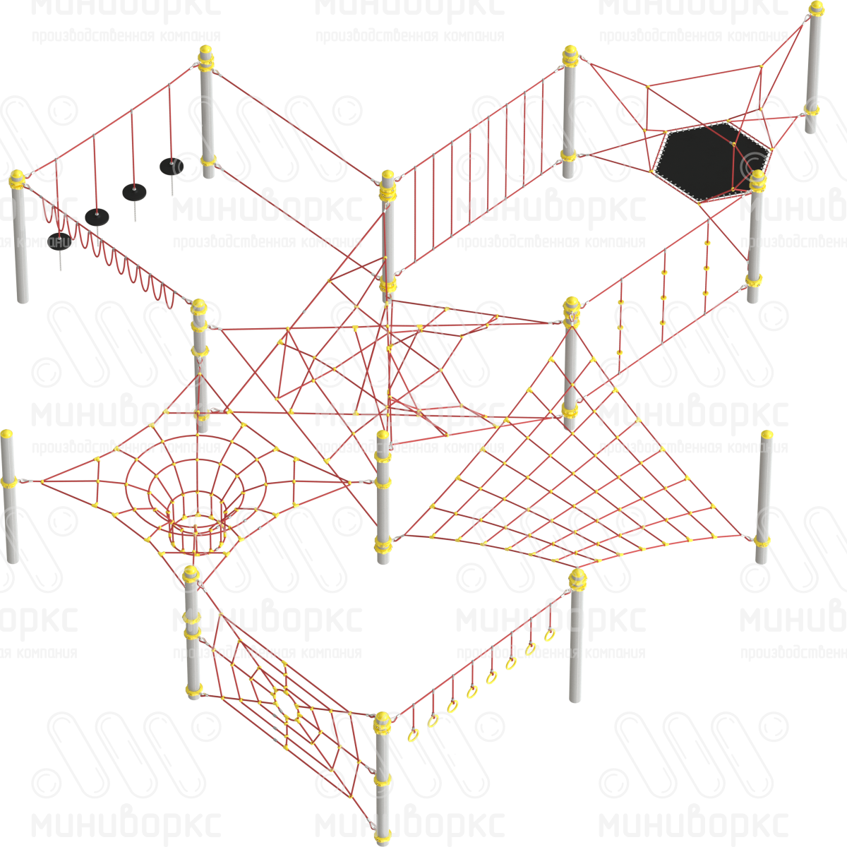 Канатная часть для полосы препятствий, цвет красный/желтый – M-1096.20-02 - 2