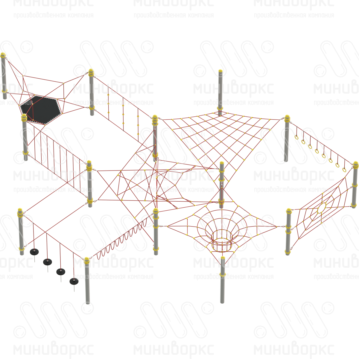 Канатная часть для полосы препятствий, цвет красный/желтый – M-1096.20-02 - 1